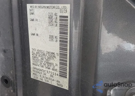 2019 Nissan Maxima 3.5 Sr from USA, damaged, VIN 1N4AA6AV5KC375534